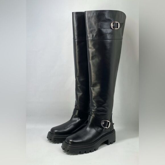Stuart Weitzman Emerson 50MM Buckle-Accented Leather Tall Boots size 7